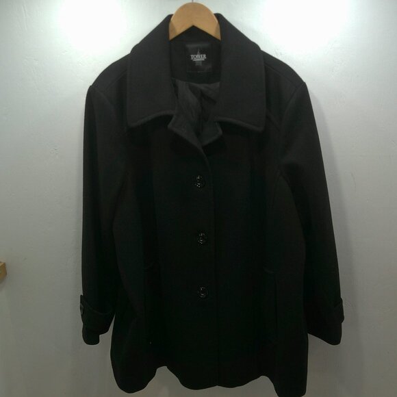 Tower by London Fog Black Classic Winter Snow Wool Blend Peacoat Size 2X | XXL - Picture 6 of 7